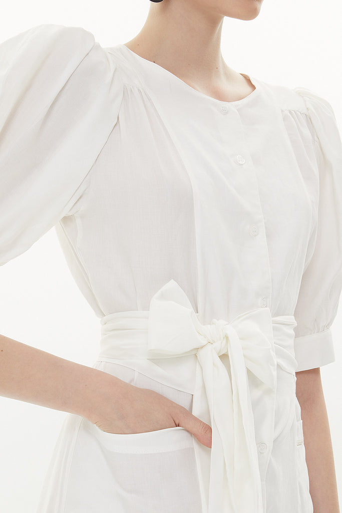 Ecru Puckered balloon sleeve maxi dress 93376