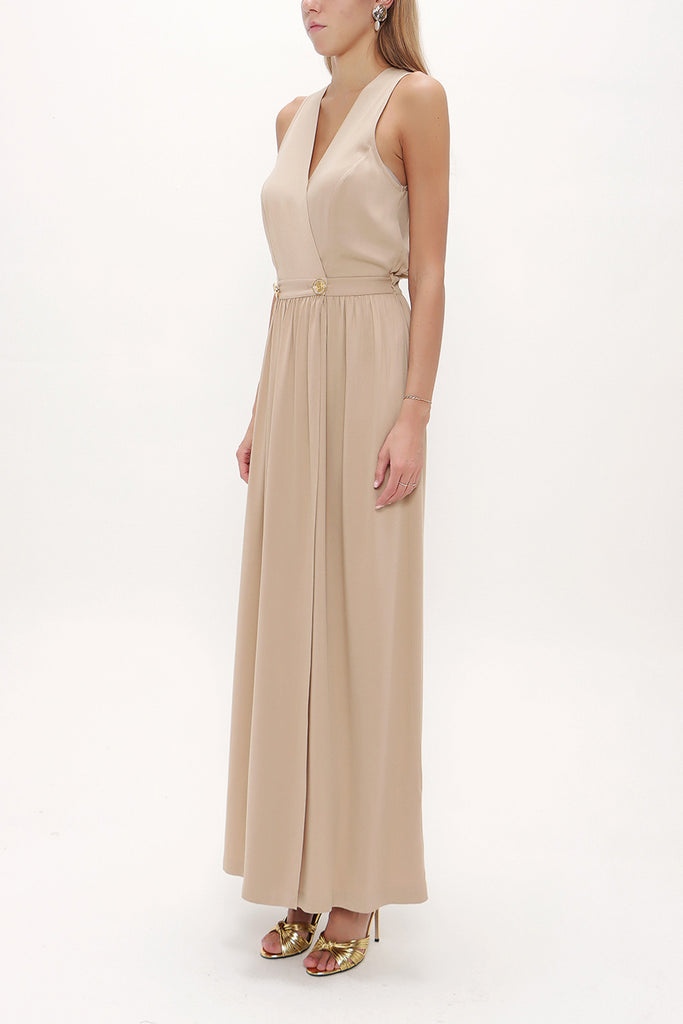 Beige Wrap-over sleeveless maxi dress 92381