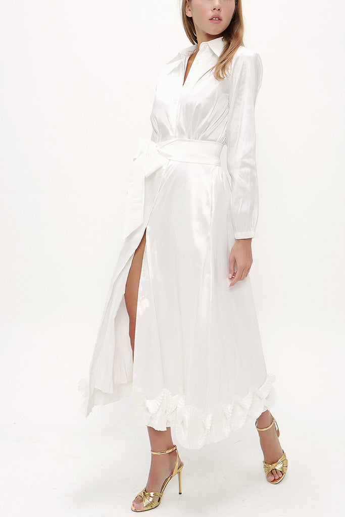 White Pleated skirt midi dress 92906