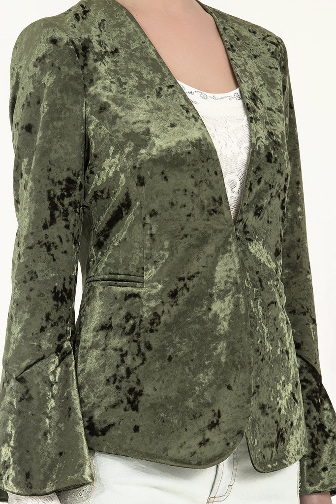 Kolları Valonlu Kadife Ceket Yeşil 61043