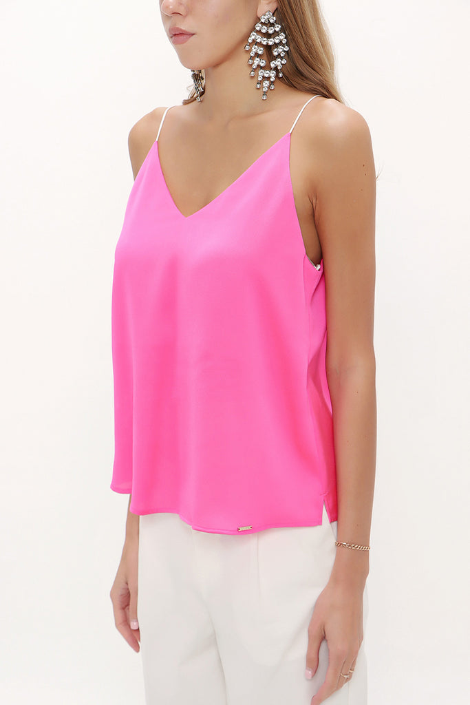 Pink Strappy  V-neck  blouse  19792