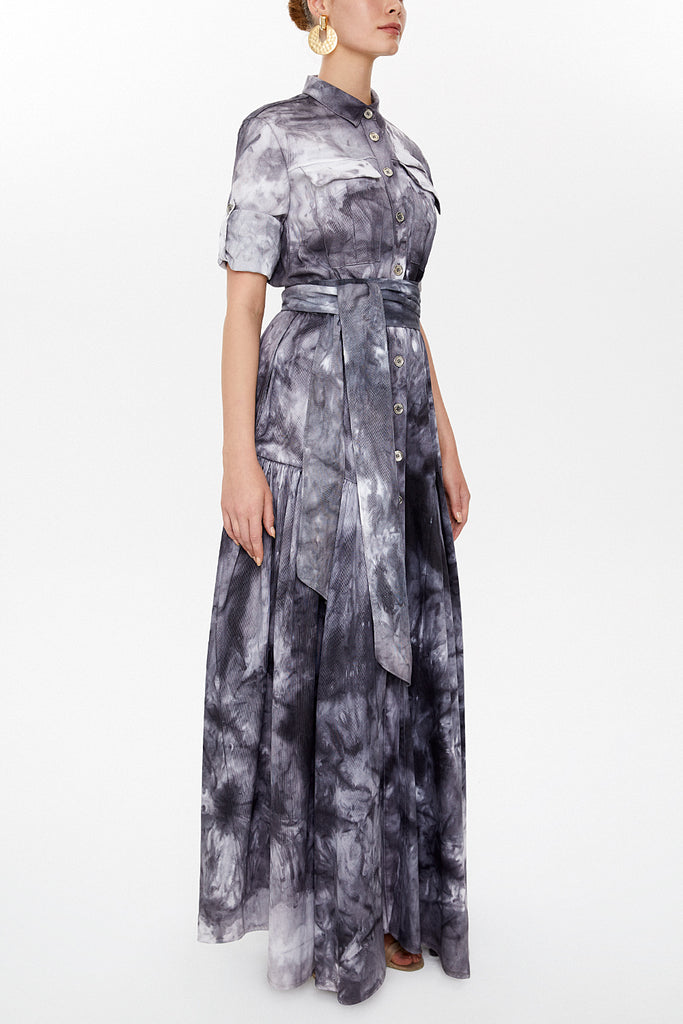 Black Pleated gabardine maxi dress 92515