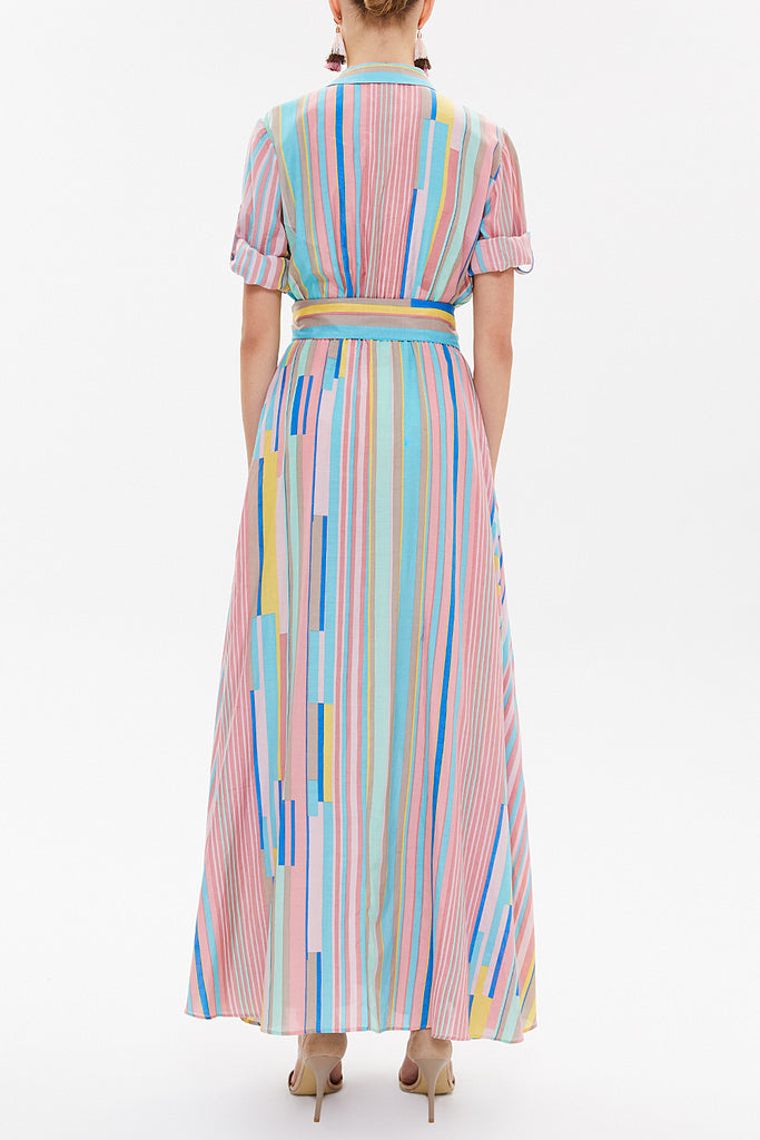 Pink Pocket and elastic maxi dress92878