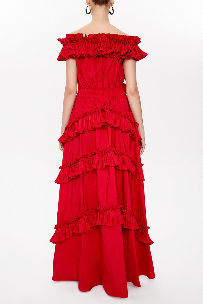 Red Off shoulder maxi dress 93127