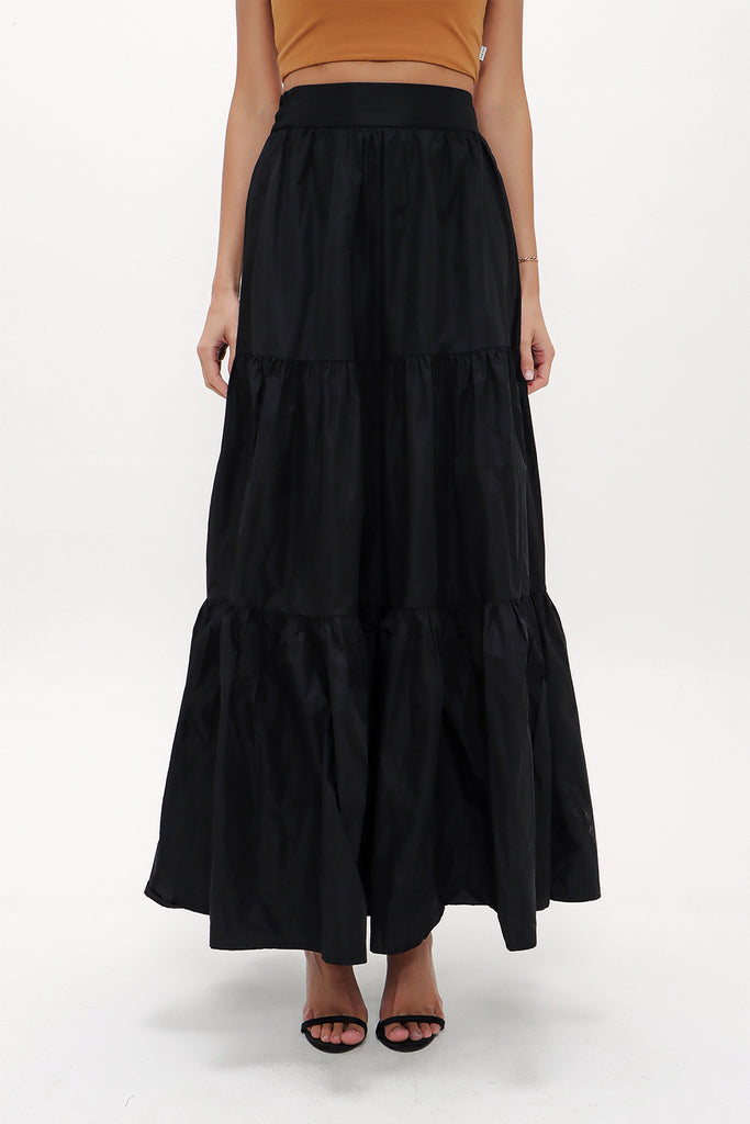 Black Elastic and Pleated maxi skirt 81099