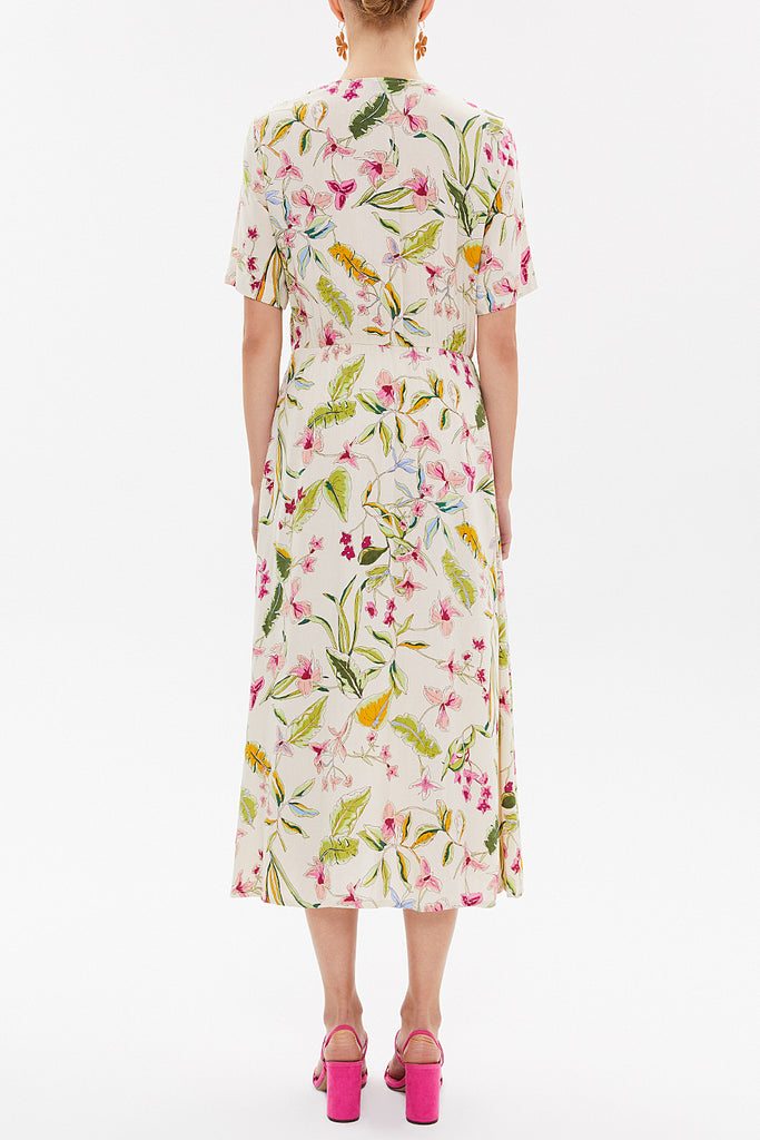 Beige Wrap-over belted midi dress 92790