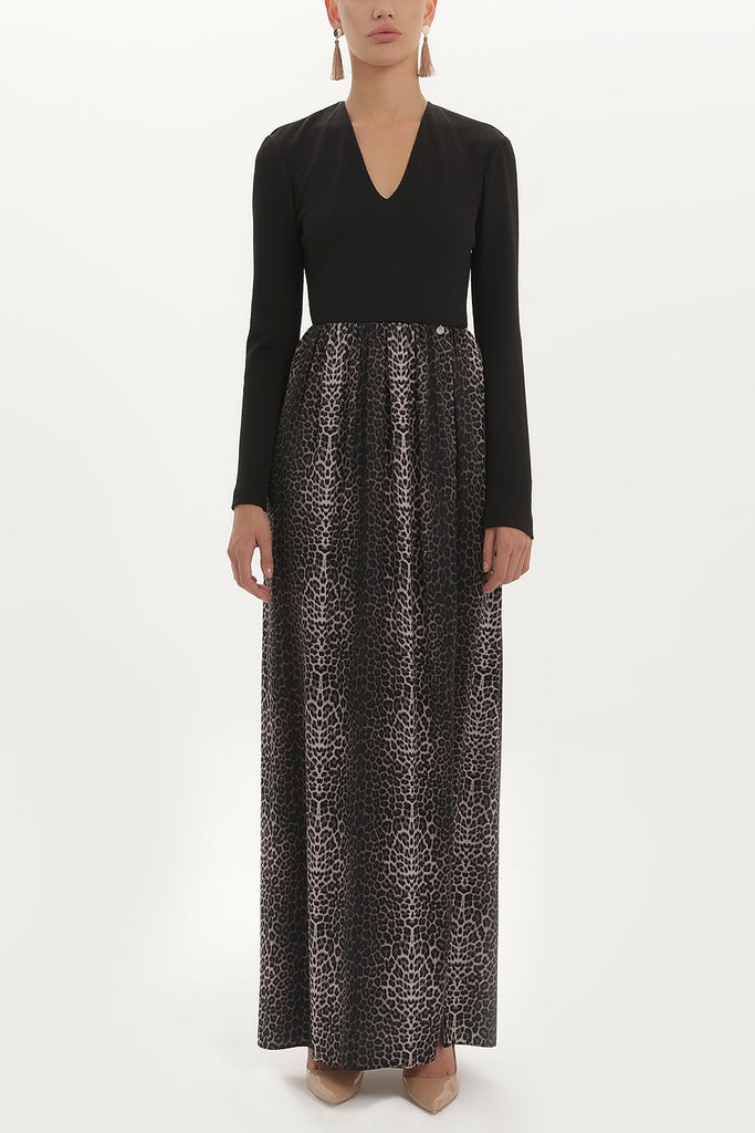 Black Knit fabric mixed, maxi chiffon dress  91393