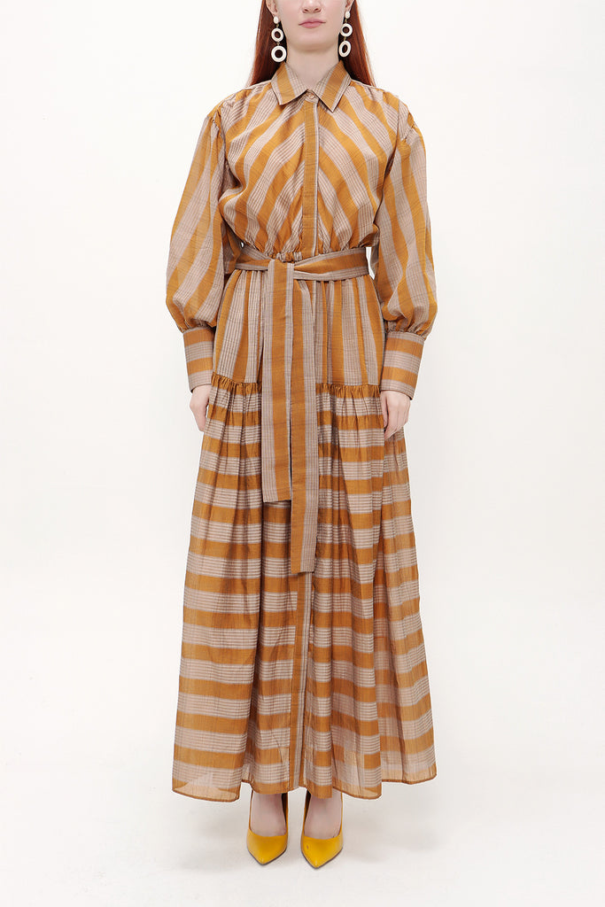 Mustard Gathered maxi dress 92863