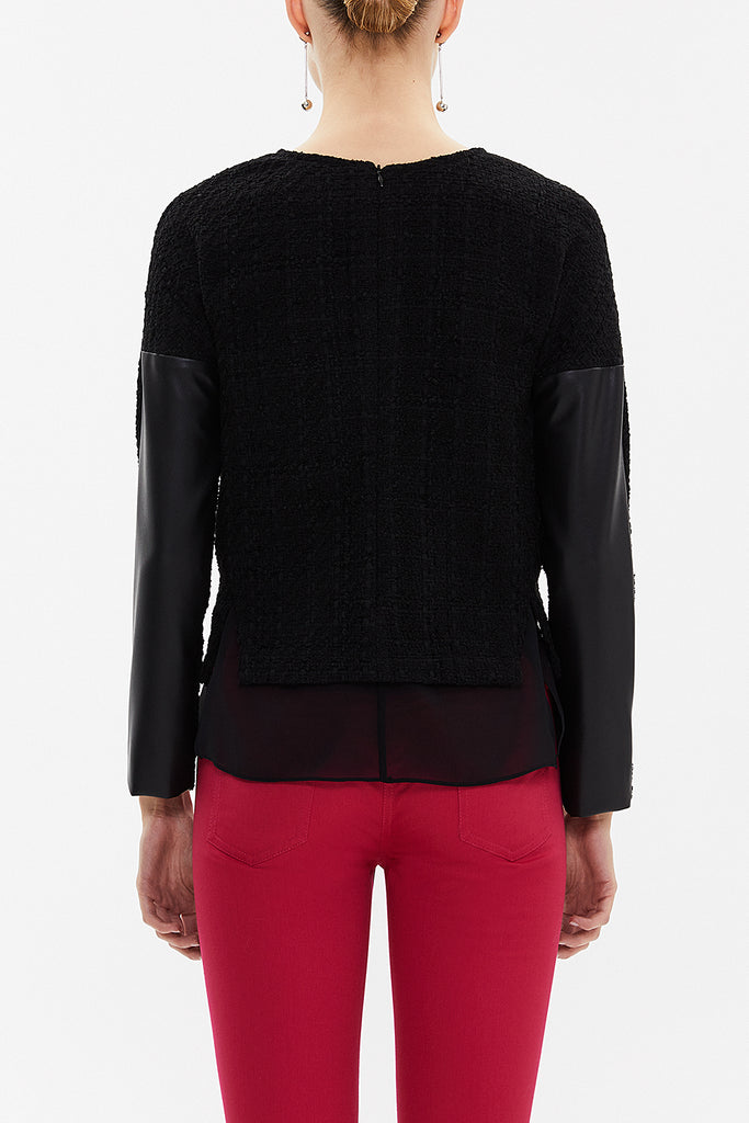 Black Chiffon and slit detail tüvit blouse 19808