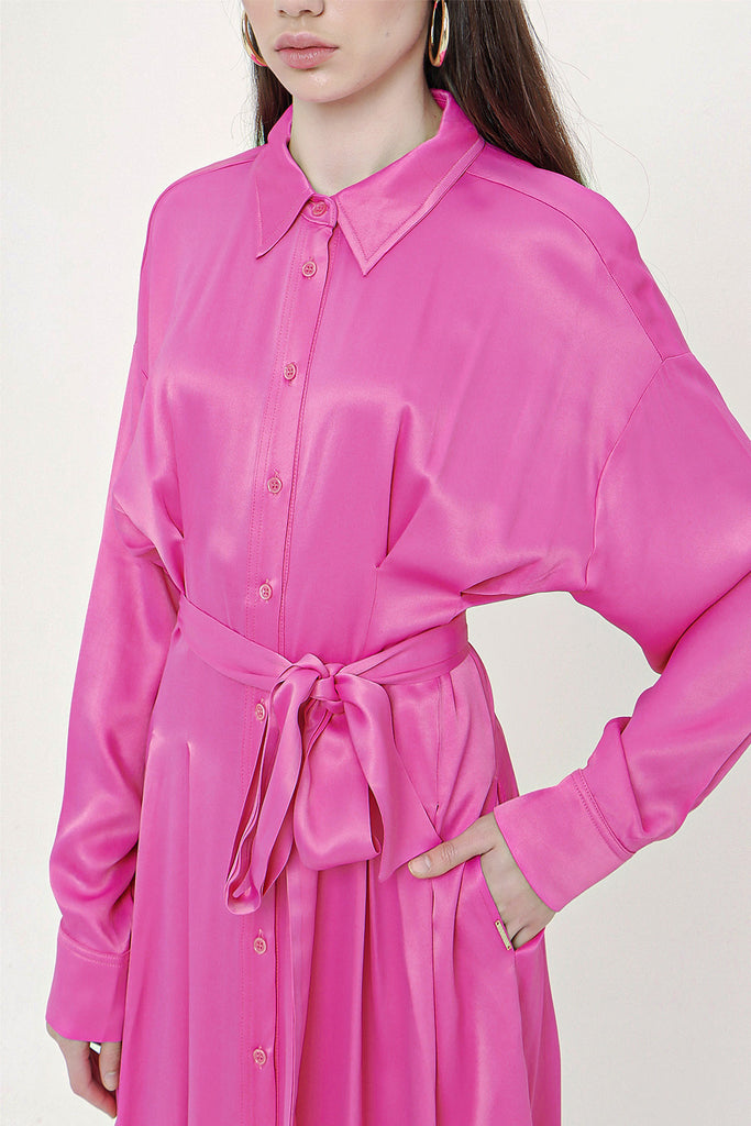 Pink Pleated Midi shirt dress 93798