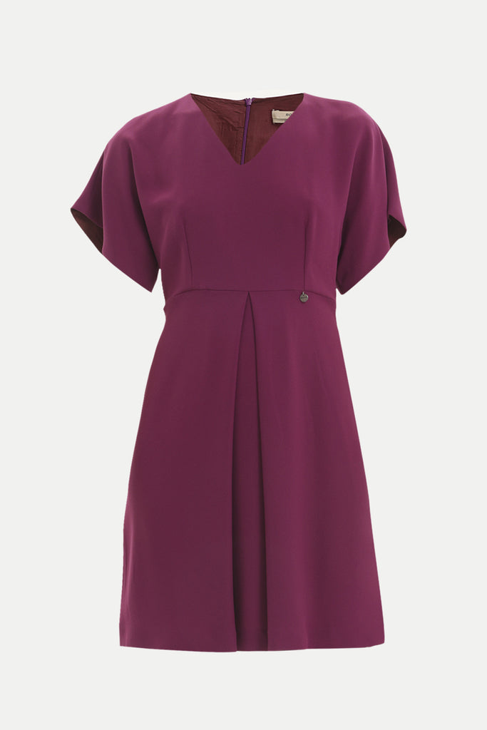 Purple V-neck Pleated skirt mini dress 91417