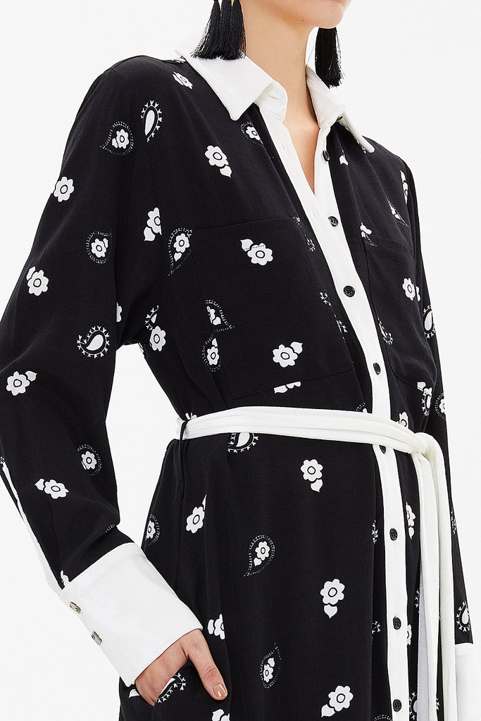 Black White Velvet mix wide cut maxi dress 92568