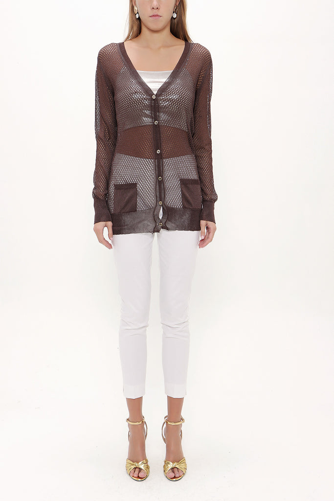 Brown Hole woven  knit  cardigan  28645