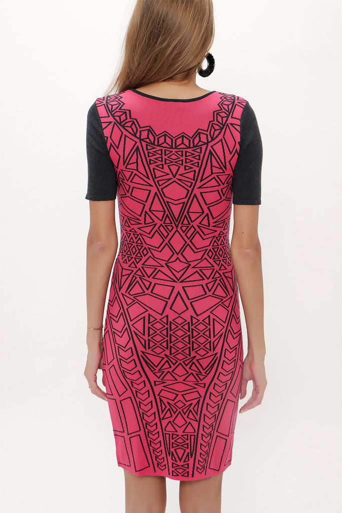 Black Orange Printed and gem  knit  dress  28563