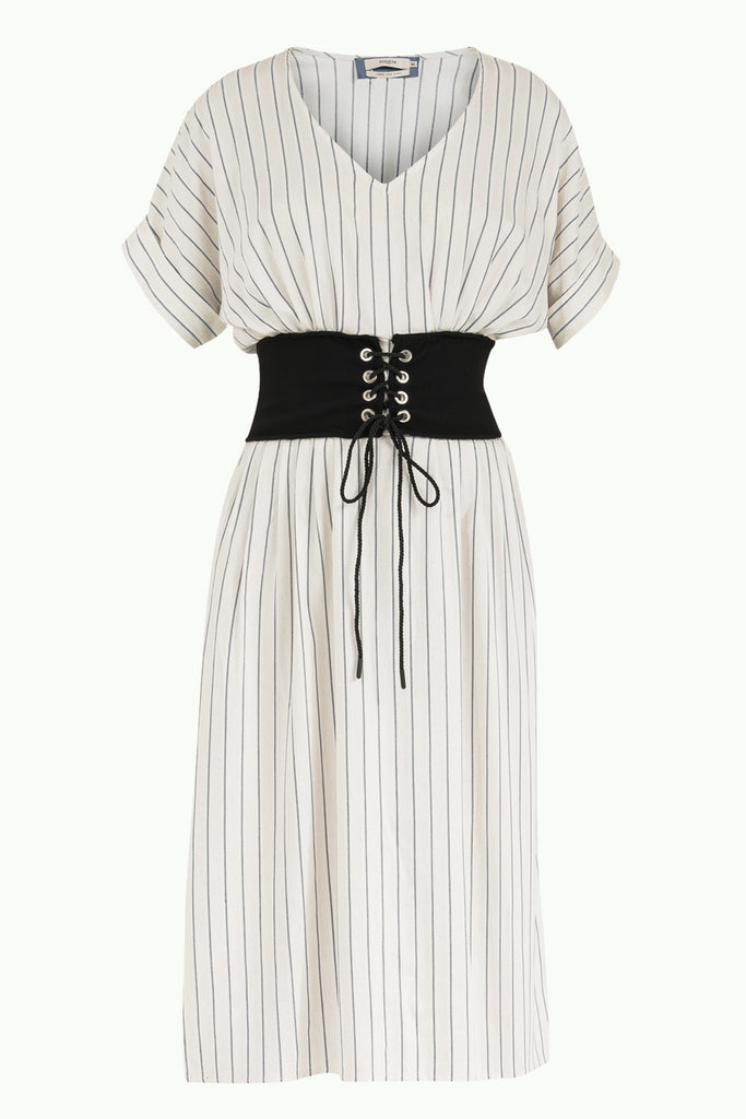 V Yaka Pamuk Midii Elbise 92087