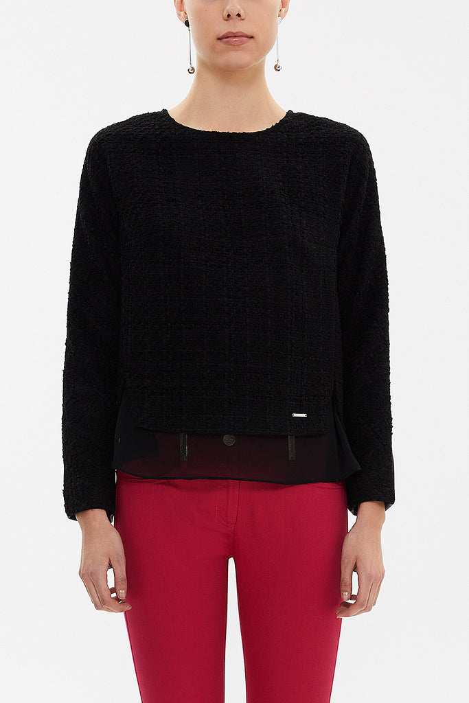 Black Chiffon and slit detail tüvit blouse 19808
