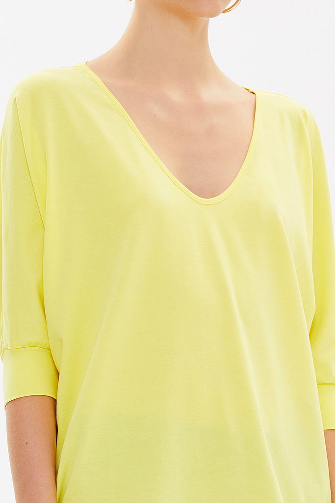 Yellow V-neck wide cut blouse 19590