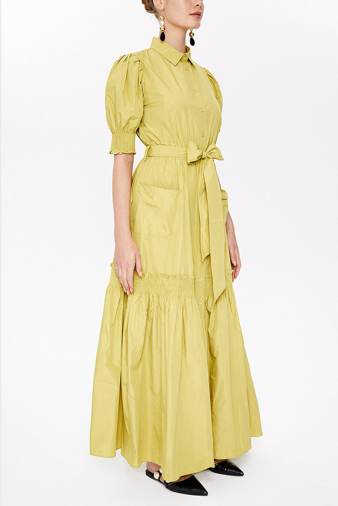 Acid Yellow Elastic detail maxi dress 93109