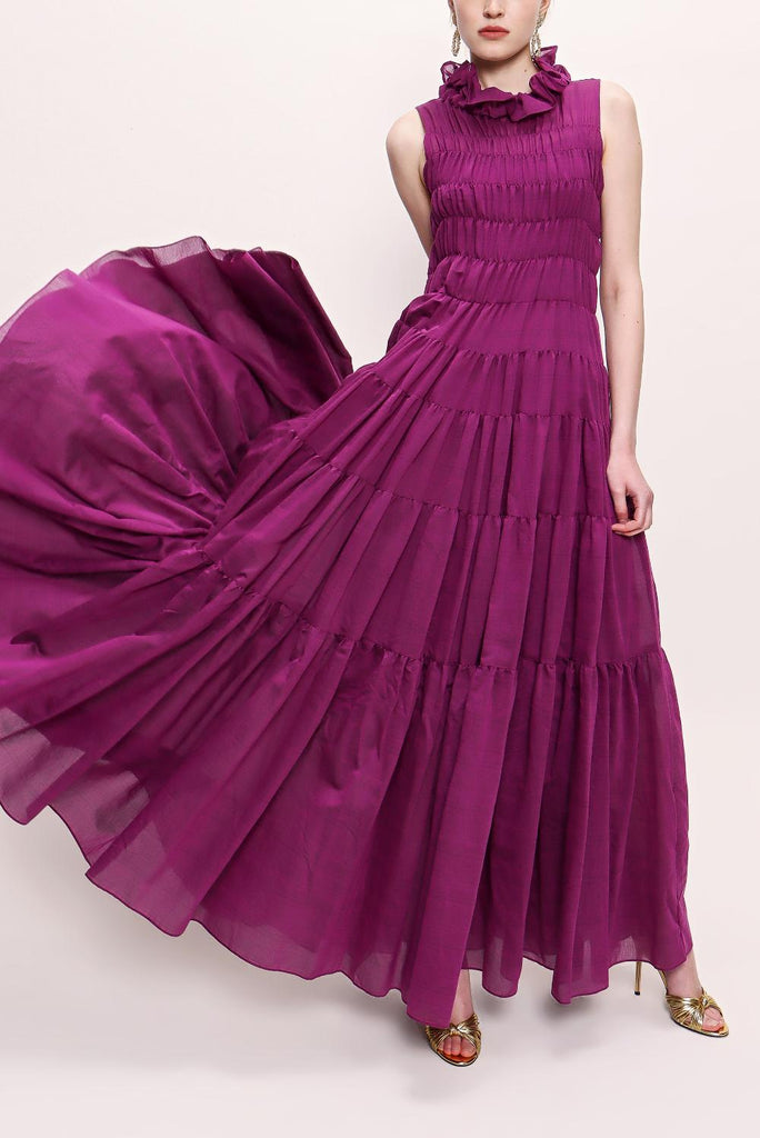 Purple Ruffle Detailed Long Dress 92846