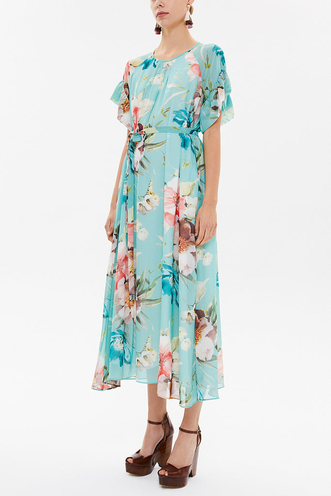 Mint Wide cut Printed chiffon midi dress 92919