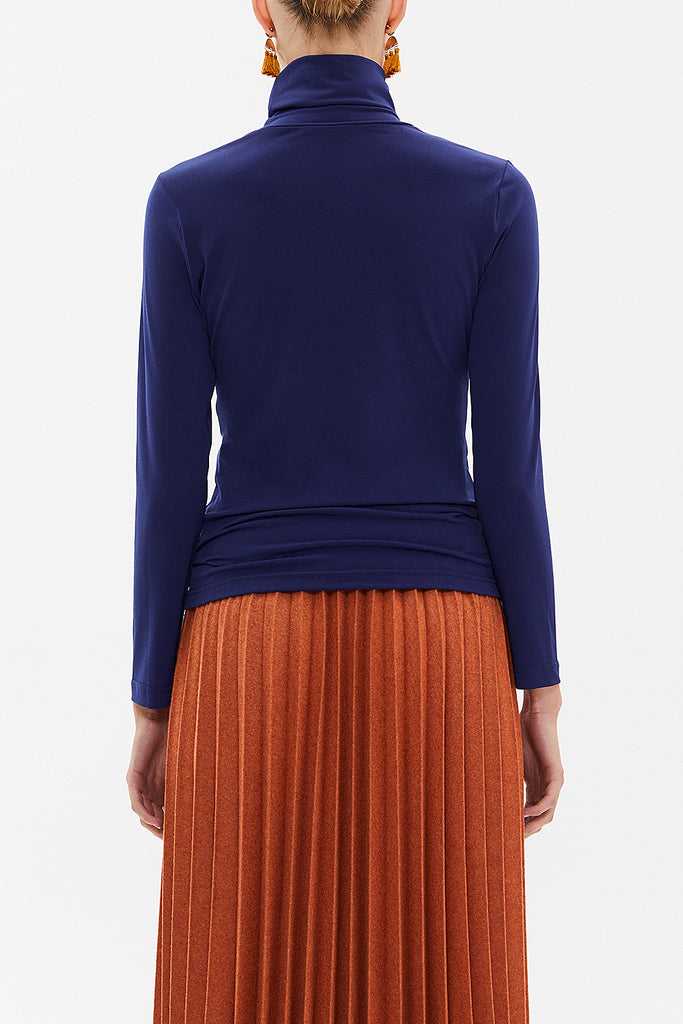 Navy Blue Turtleneck woven  blouse  19665