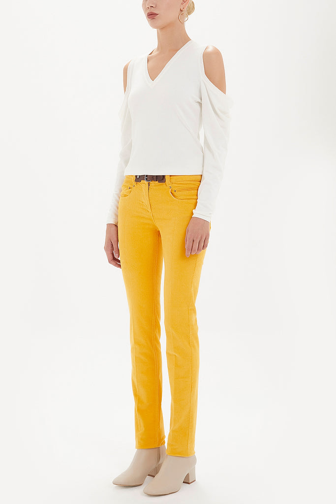 Mustard Leather accessories Velvet pants 40754