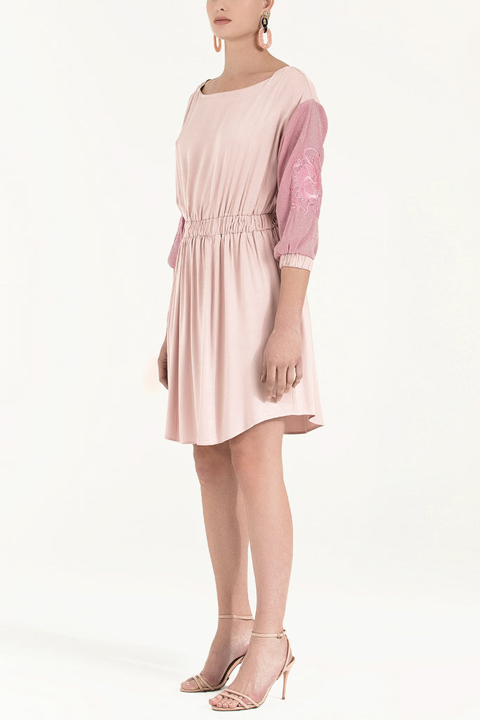 Nakışlı Beli Lastikli Viskon Mini Elbise 92096