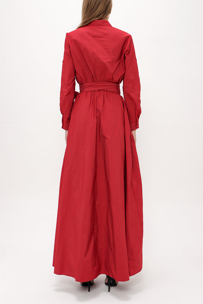 Dark Red Pleated detail maxi dress 93131