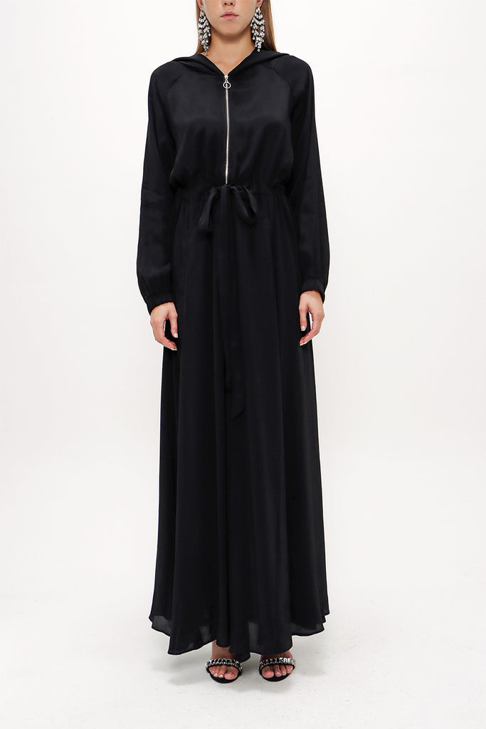 Black Zipped hooded maxi  dress 93741