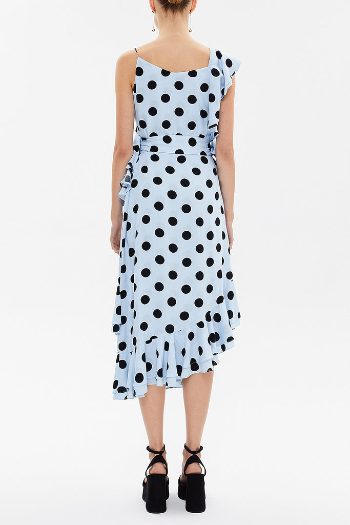 Spotted Ruffle detail Printed midi dress 92774