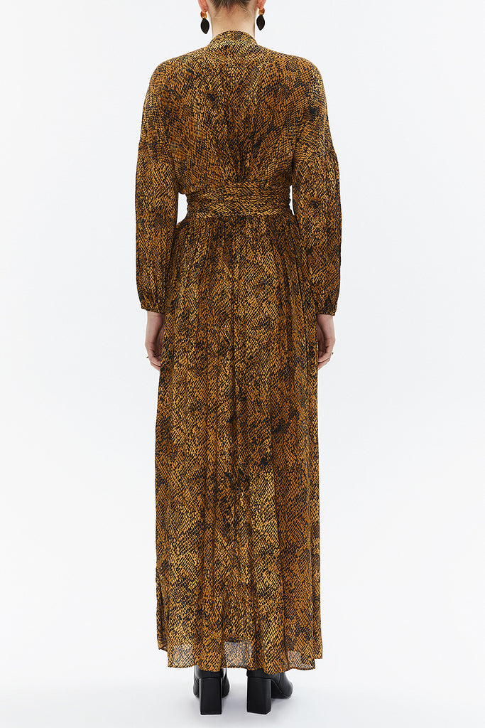 Python Balloon sleeve wrap-over maxi dress 93271