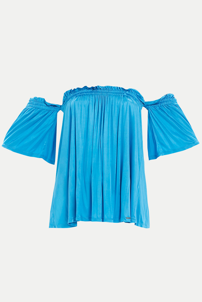 Blue Elastic  off shoulder  woven  blouse  19702