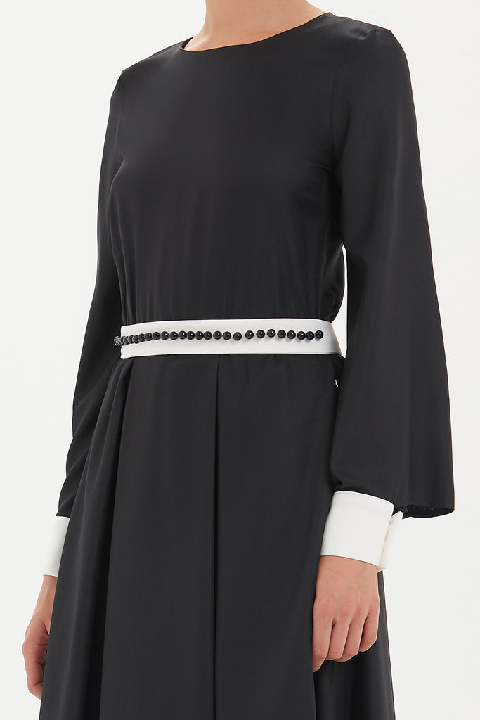 İnci Kemerli Uzun Elbise Siyah 92468