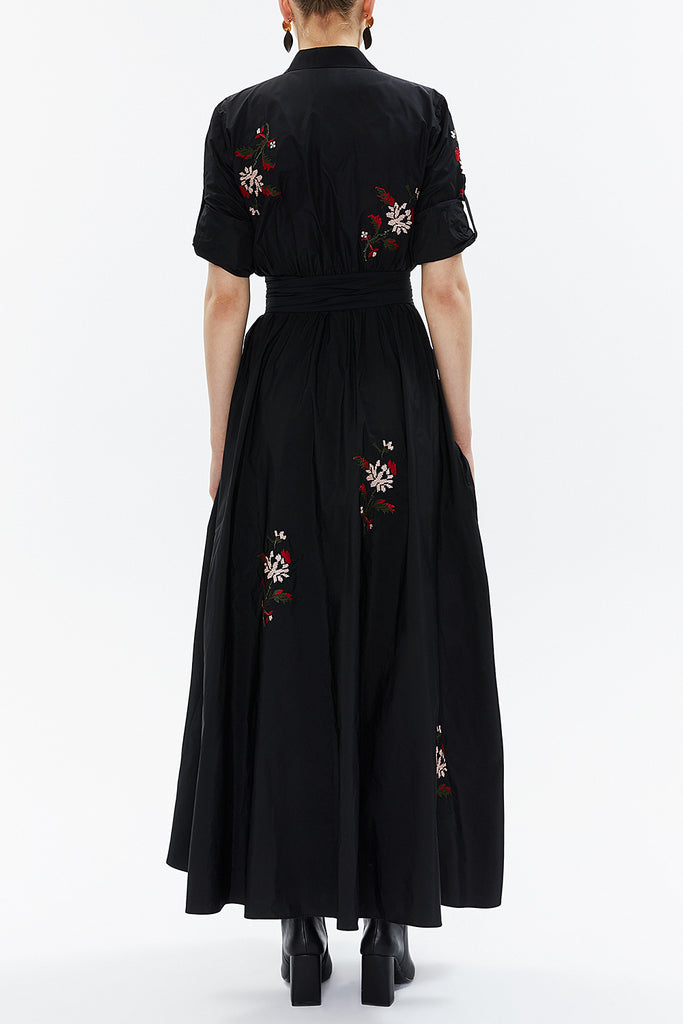 Black Embroidered maxi taffeta dress 94019