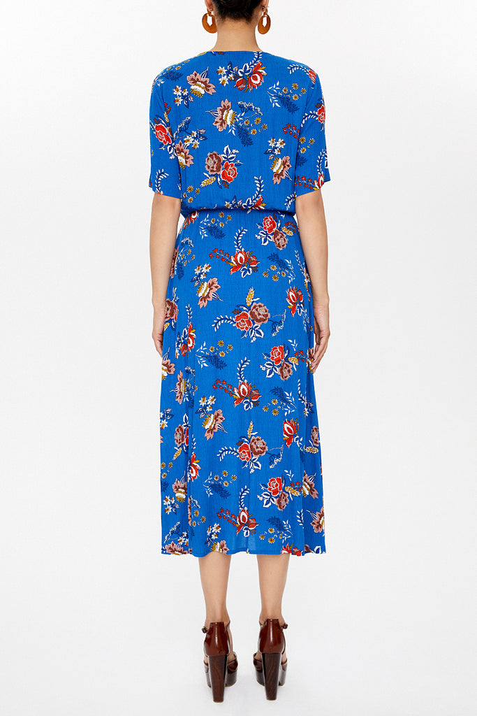 Blue Wrap-over belted midi dress 92790