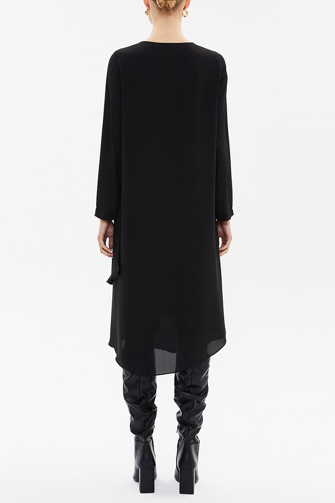 Black Asymmetric, chiffon midi dress 92549