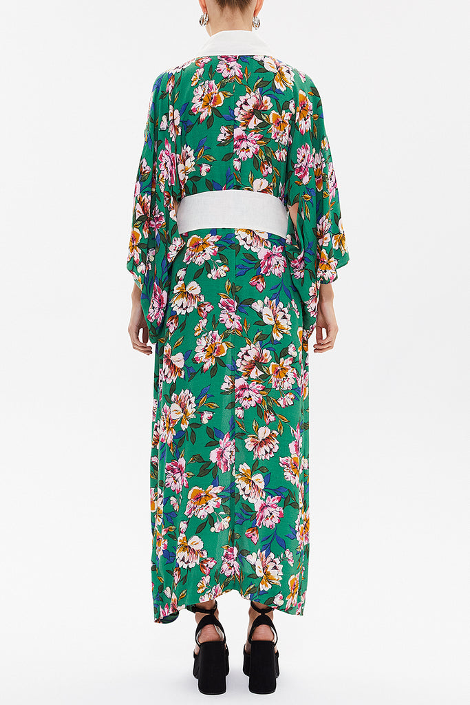 Green Long kimono belted dress 92737
