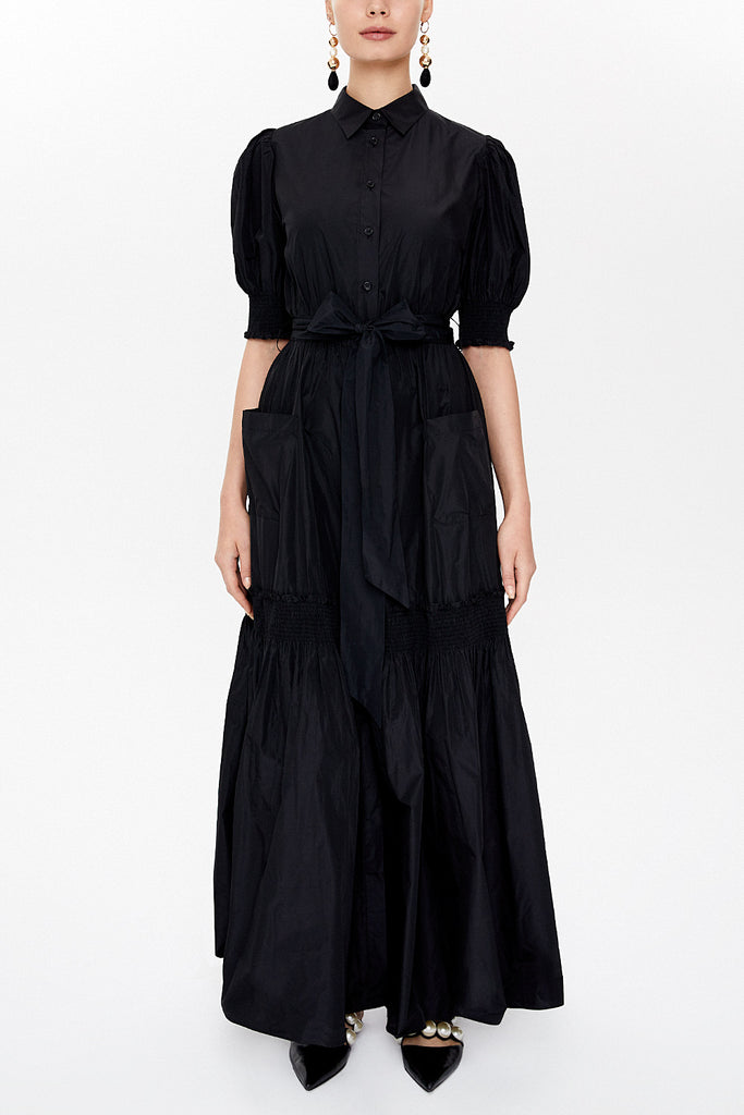 Black Elastic detail maxi dress 93109