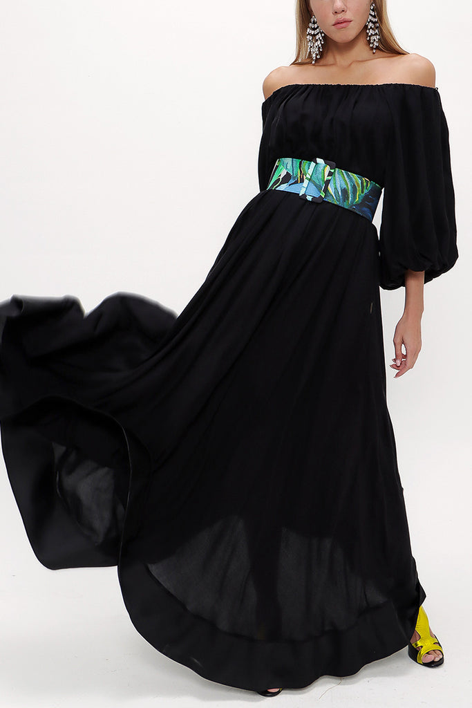 Black Ruffled wide cut dress 93462