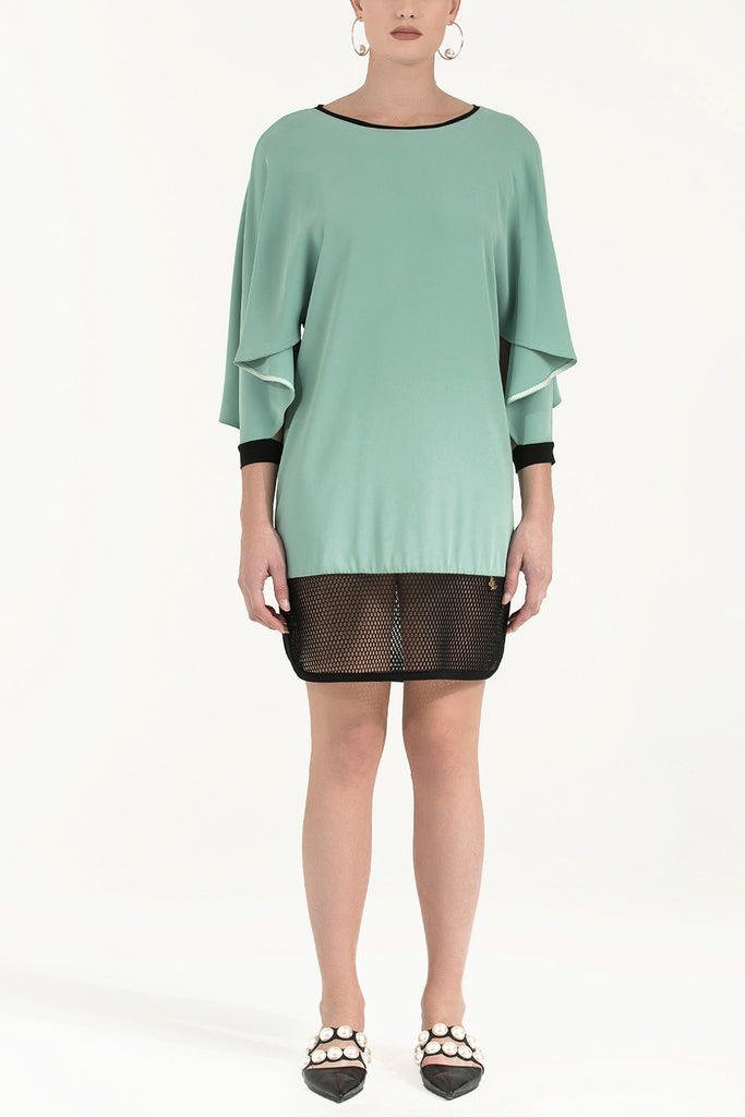 File Kumaş Mixli Baskılı Elbise Mint-siyah 91436