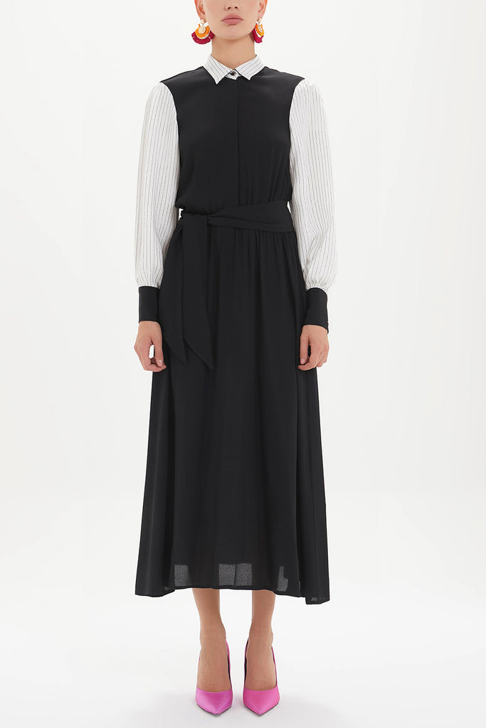 Kadın Balon Kol Lastikli Elbise Siyah 92446 M18191092446101