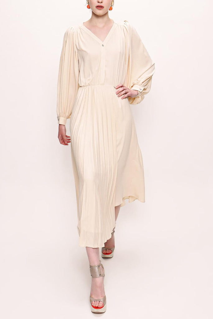 Beige Asymmetrical Pleated Dress 93120