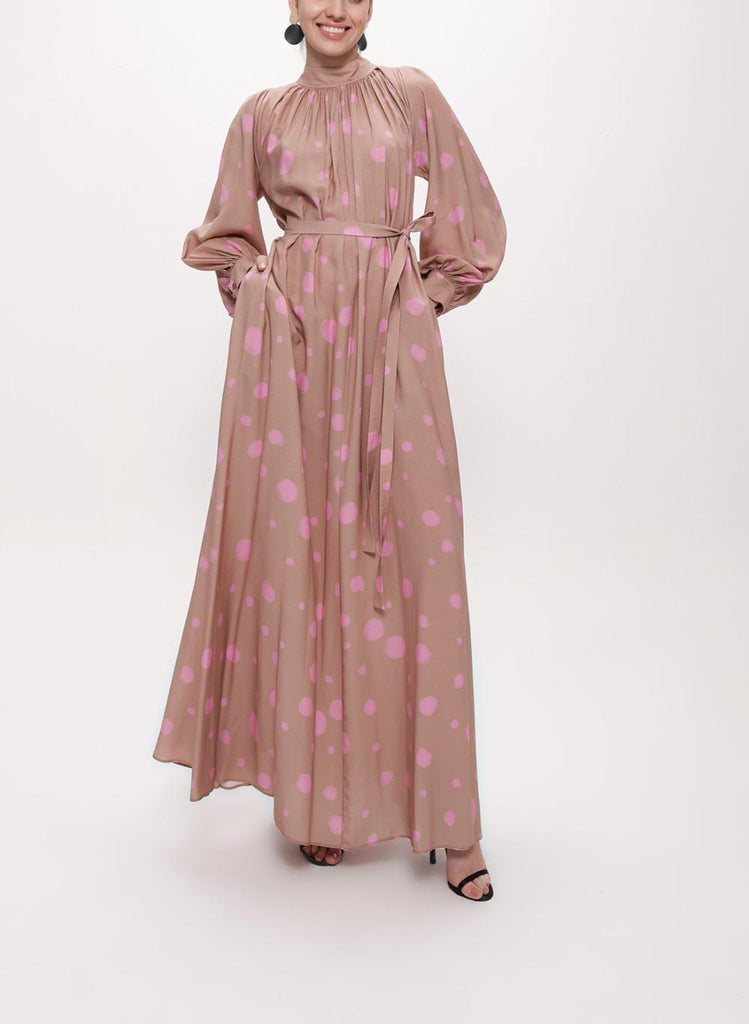 Pink Beigde Pleated long dress 94290