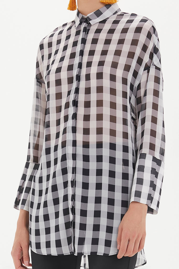 Plaid Side slit wide cut shirt  10686