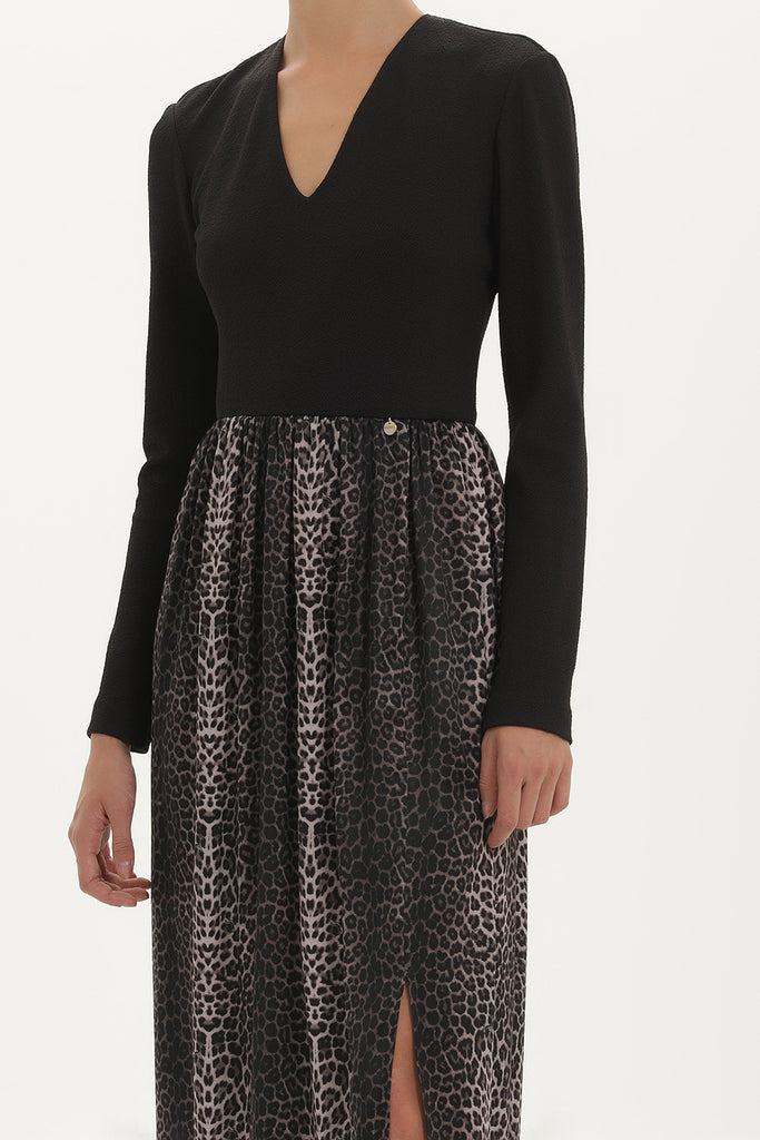 Black Knit fabric mixed, maxi chiffon dress  91393