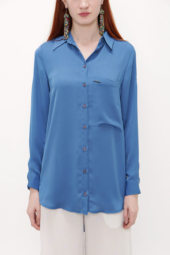 Blue Wide cut flowing shirt  10724