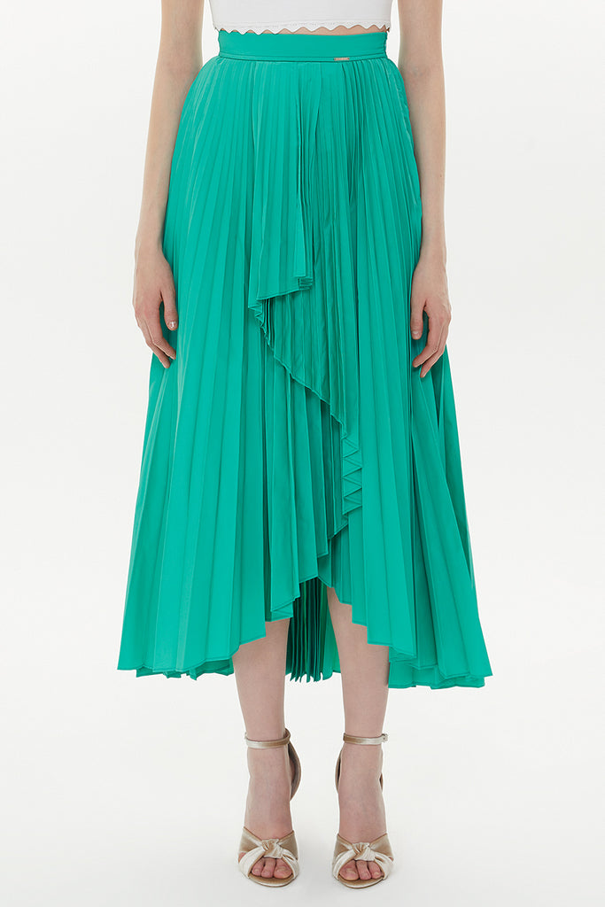 Green Pleated maxi skirt 81162