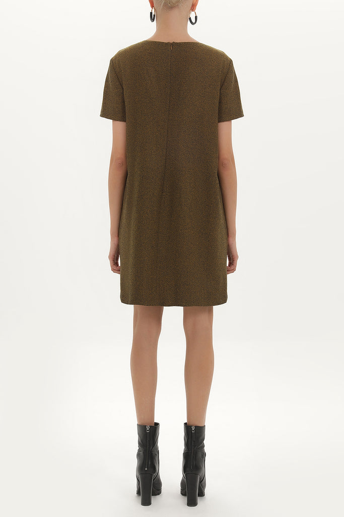 Khaki Chain neck wool  mini dress  91715