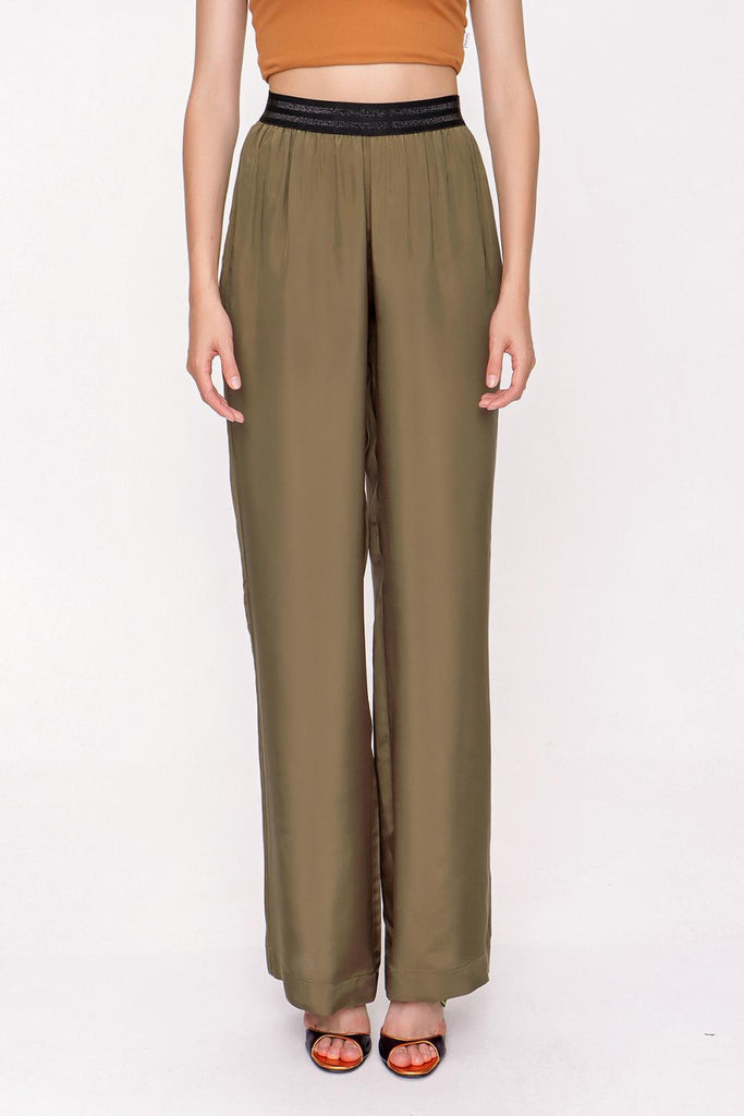 Khaki Elactic belted pants 41615