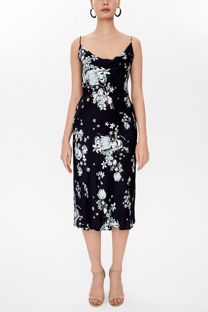 Patterned Degage collar spaghetti straps midi dress 92844